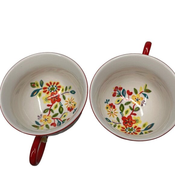 ANTHROPOLOGIE Cadiz Coffee Tea Cup Mug Painted Floral Design 3D Flower Red Set - Picture 10 of 16